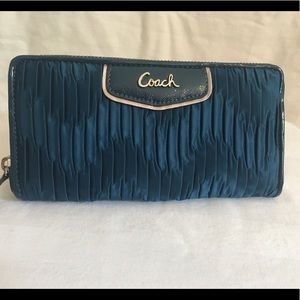 Coach satin gathered zip around wallet (teal/blue)